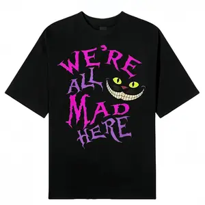 Alice in Wonderland "We're All Mad Here" T-Shirt, Cheshire Cat Graphic Tee, Unisex Casual Crew Neck Cotton Short Sleeve