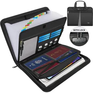 Accordion File Organizer with Lock, Fireproof Expanding File Folder with Tabs, 13 Pockets Important Document Organizer with Handle, Portable Paperwork Business Organizer, Letter/A4-Size (Black)