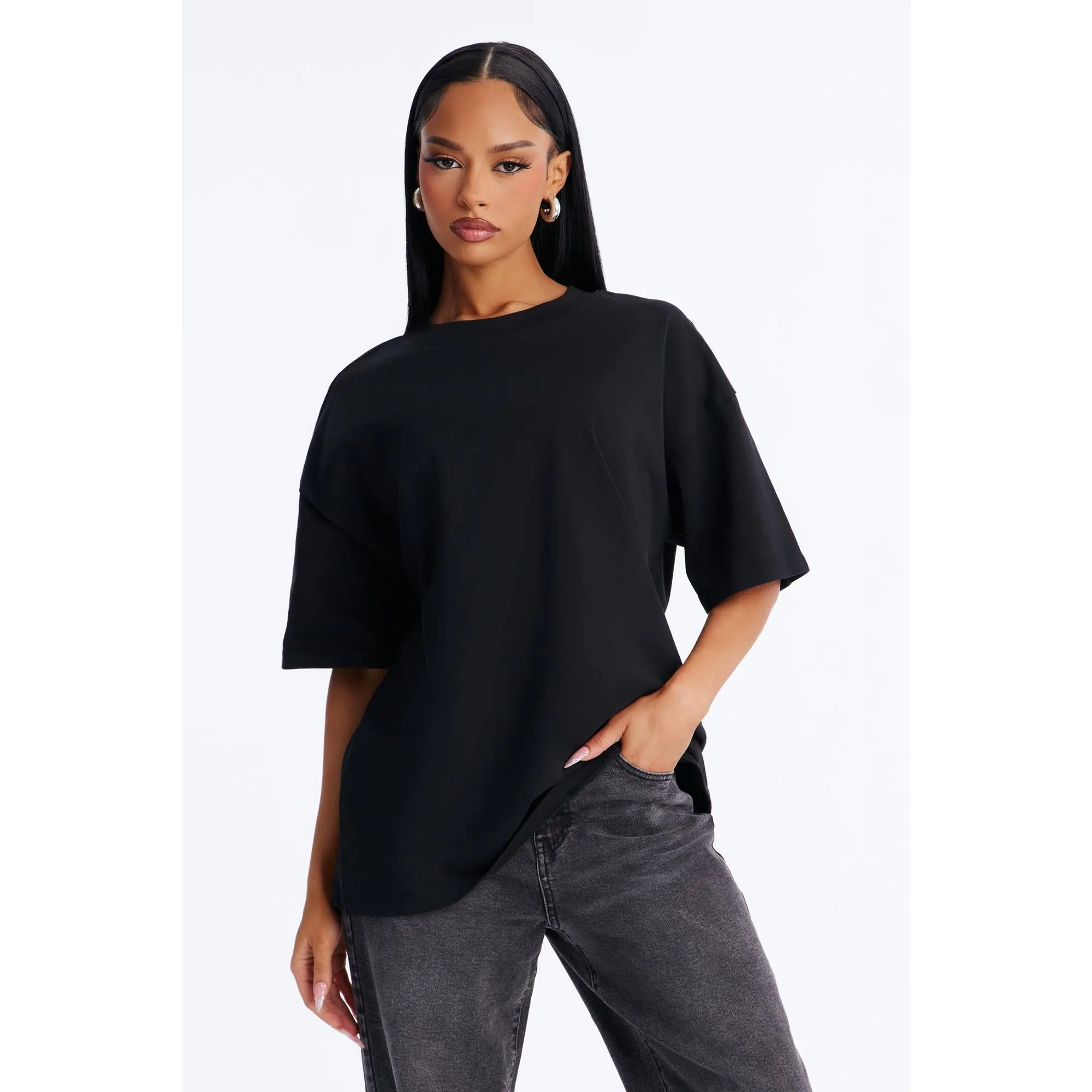 Kali Oversized Boyfriend Crew Neck T-Shirt - Black