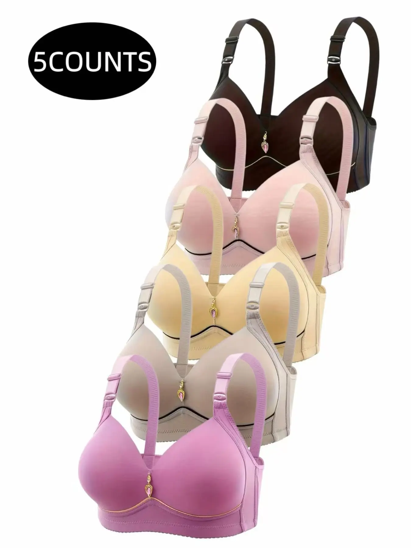 Women's Contrast Binding Push Up Bra, Soft Comfortable Breathable Wireless Fit Bra, Women's Lingerie for All Seasons Padded Bra