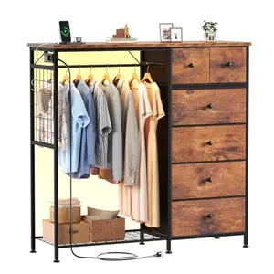 Lockers, equipped with hanging racks and charging stations with LED lights, fabric lockers with shelves and wooden roof panels room use