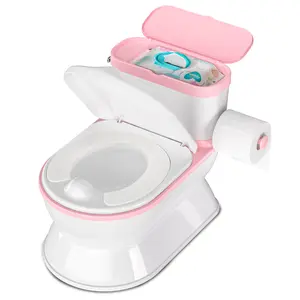 BabyBond 2-in-1 Realistic Flushing Potty Trainer, Pink Potty Chair with Detachable Seat, Flush Sounds, Wipes Storage & Toilet Paper Holder, Potty Trainning Seat for Toddler and Infant