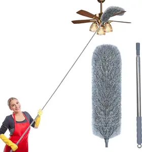 Microfiber Feather Duster with Extendable Pole, 100-Inch Extra-Long Dusters Telescoping Cobweb Duster for Cleaning, Bendable and Washable Microfiber Head, Duster for High Ceiling, Fan, Furniture QINGHAHU
