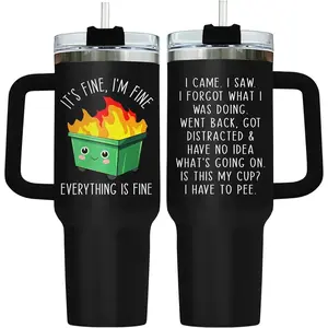 [MADE IN US] Dumpster 40oz Fire Tumbler, Stainless Steel This Little Light Of My Cup, Everything Is Fine Coffee Cup, Funny Birthday Gifts for Him Her, Kitchen Drinkware, Travel Breakfast Cup, Tea Cup