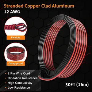 12 Gauge Wire 25FT/50FT/100FT, Ultra Flexible 2 Conductors Red & Black Electrical Wire, 12 AWG Copper Clad Aluminum Extension Cord, Low Voltage for Automotive Wire, Speaker Cable, Landscape, LED Strip 30m