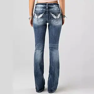 New Embroidered Jeans Women's Heavy Industry Wash Stretch Denim Trousers