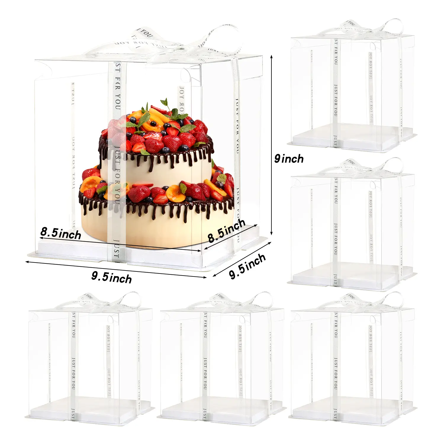 6Pcs Multi-Layer Tall Cake Boxes Clear Box with Ribbon, 8x8x9 inch,Ideal for 6" Inch Tall Layer Tiered Cakes,Gift Boxes for Wedding Party and Gift Display (Clear Lid, 8*8*9inch/6Pcs)