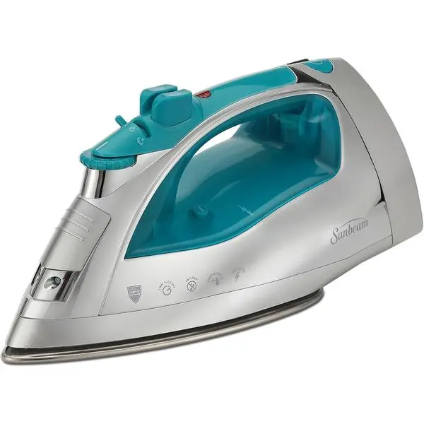 Turbo Steam Iron 1400W Quick Heat Stainless Steel Soleplate Shot of Steam Horizontal and Vertical 3 Way Auto Off 240ml Water Tank White Teal