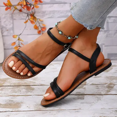 Women's Plain Color Slingback Sandals, Comfy Open Toe Boho Sandals for Summer, Strappy Sandal, Casual Flat Sandals, Shoes for Daily Wear, Casual Beach Sandals, Summer Fashion Sandals