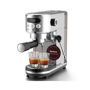 Neretva 20 Bar Espresso Machine, Super Compact Espresso Maker with LED Display & Milk Frother for Home Barista Stainless Steel Professional Coffee Machine Espresso Latte and Cappuccino Maker