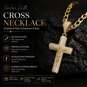 18K Cuban, Figaro, and Rope Chain Cross Necklace Hand-polished with multi-layer Electroplating Everyday Wear Necklace,Valentine's Day Gift