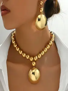 Ball Fashionable Jewelry Set for Women, Necklace and Earrings, Rough Polished Beads Design, Perfect for Parties and Dates, Jewelry Gift Set