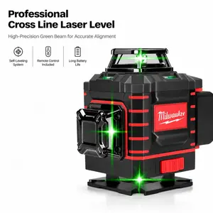 Milwaukee M12 12 Line 360° Vertical Cross Green Laser Level with Gravity Pendulum Self-Leveling and ±0.2mm Precision, 12V Lithium-Ion Cordless Alignment Tool for Interior Wall Layout Acoustical Ceiling Grid power Heavy-Duty Mount Holder