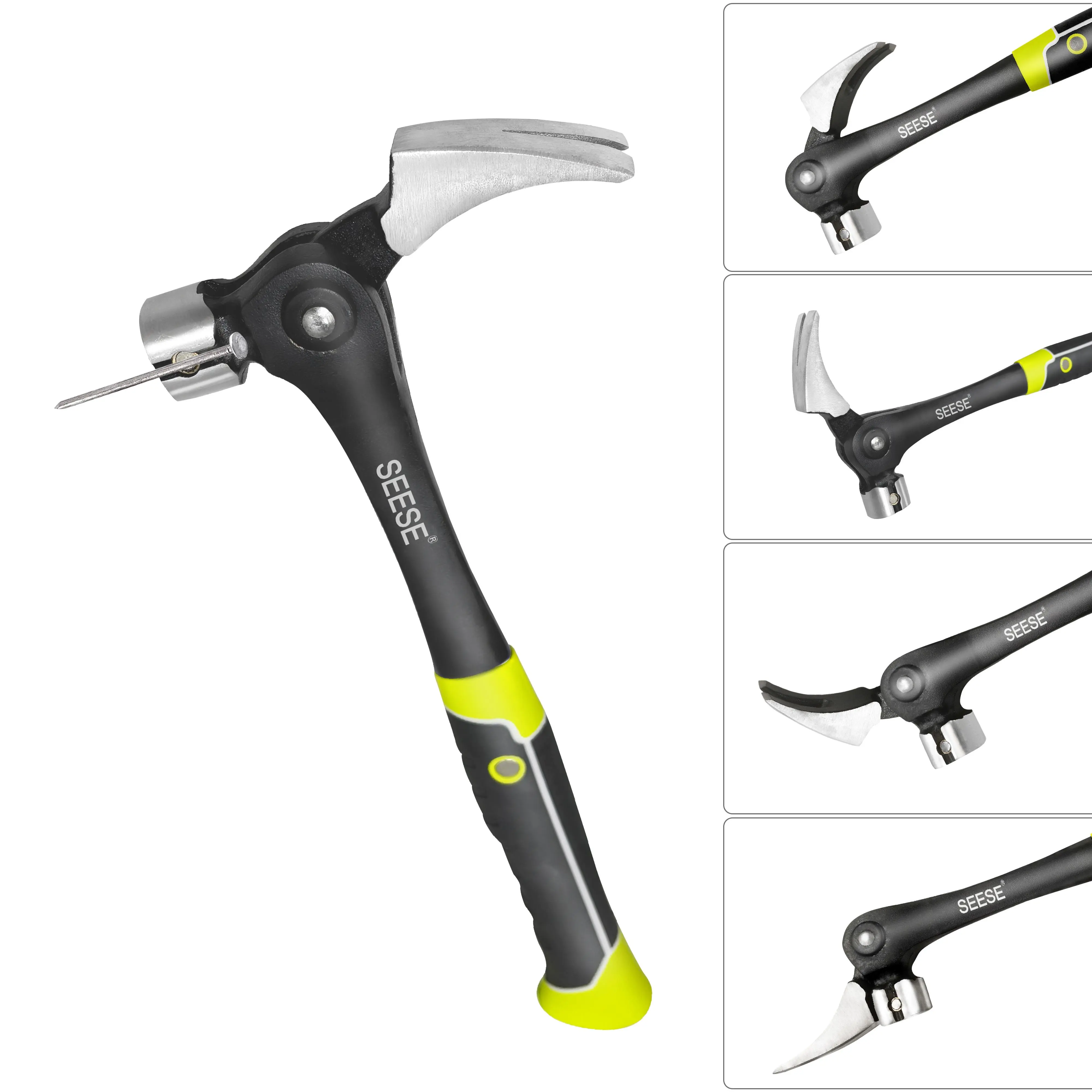 SEESE 16oz Claw Hammer with Magnetic Nail Starter, Forged Steel Head, Multi-Angle Rip Claw, Shock-Absorbing TPR Grip, Heavy Duty Framing & DIY Hammer