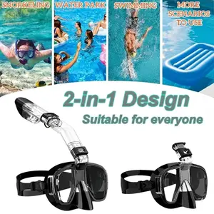 Full Face Snorkel Mask Set with Advanced Dry Top System, Easy Breathing Design, 180° Panoramic View, Anti-Fog Anti-Leak, Food-Grade Silicone, Professional Snorkeling Gear for Swimming & Beach Travel