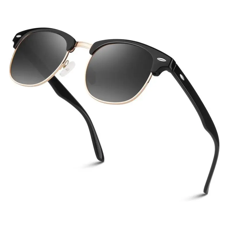 Classic Square Semi-Rimmed Polarized Sunglasses with Metal Frame Luxury Vintage Half Rimless Titanium Square Sunglasses  main image 2