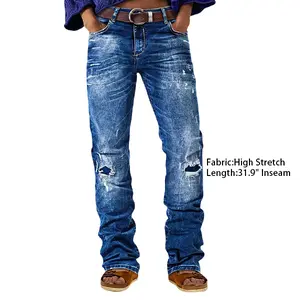 Flamingals Wash Ripped Mid Rise Straight Leg Jeans Without Belt for Casual Outings