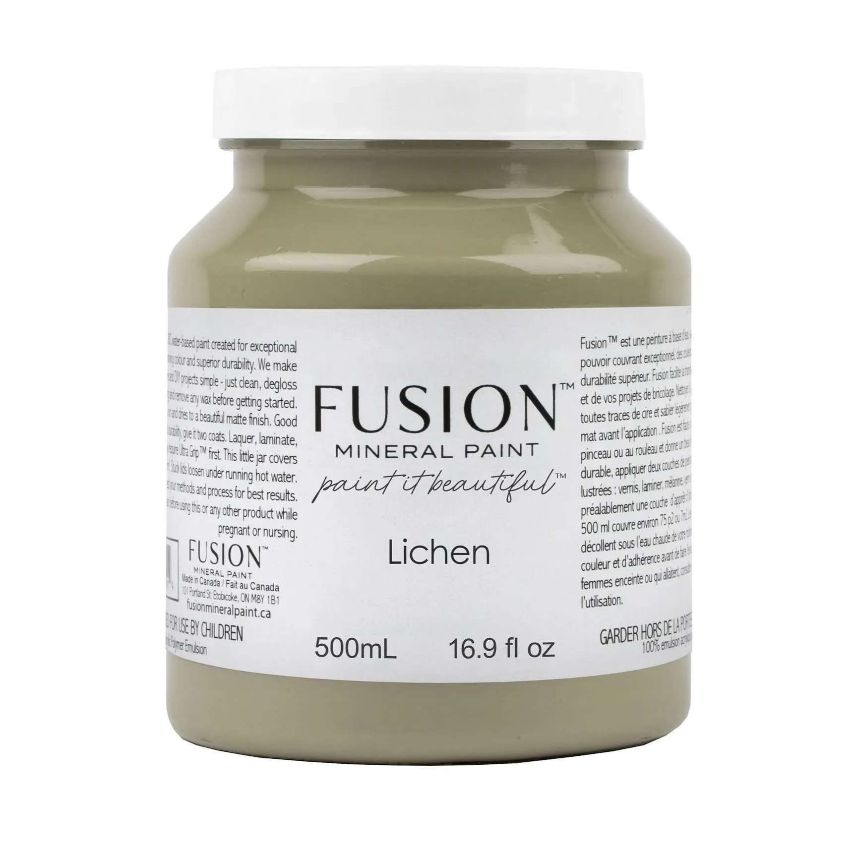 Fusion Mineral Paint Lichen - 500mL Water-Based Matte Finish Non-Toxic DIY Paint for Exceptional Coverage & Durability
