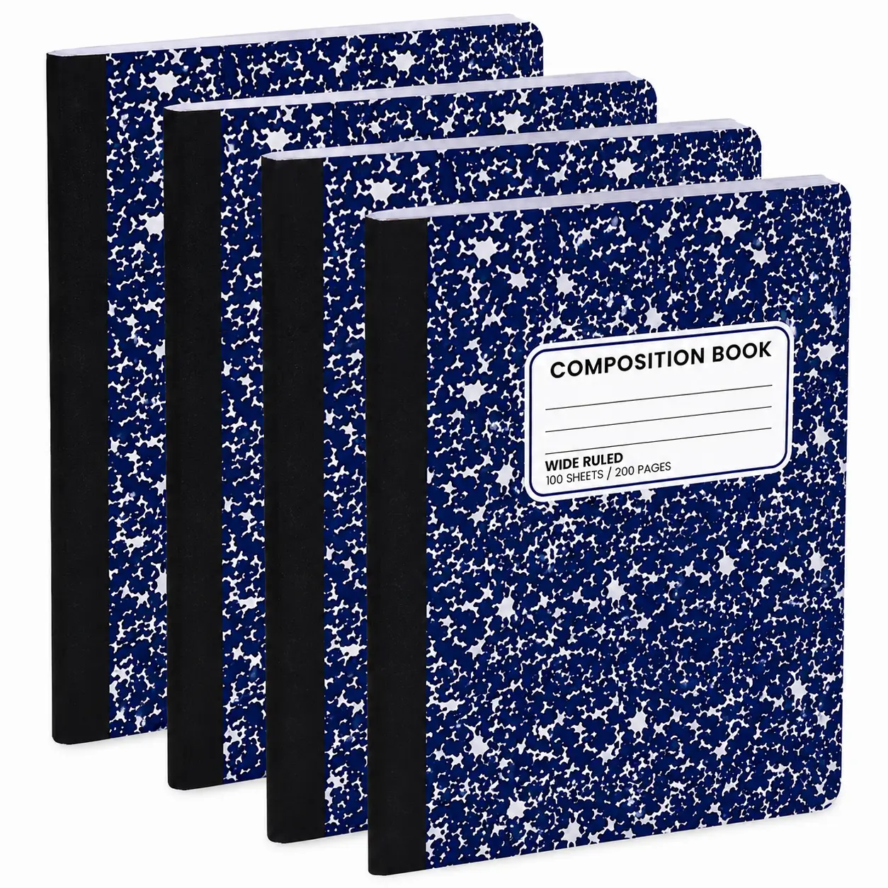 Manaloom Wide Ruled Composition Notebook, 100 Sheets, 200 Pages - 4 Pack - Hardcover Marble Design, 9.75 x 7.5 Inch Notebook for School, Office, Students and Teachers, Assorted Colors
