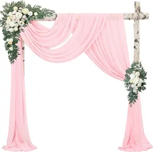 4 Panels Wedding Arch Draping Fabric 20Ft Length x 28" Width Light Pink Arch Drapes Chiffon Fabric Sheer Curtains Backdrop for Party Bridal Decor Wedding Ceremony Ceiling Stage Reception Decorations