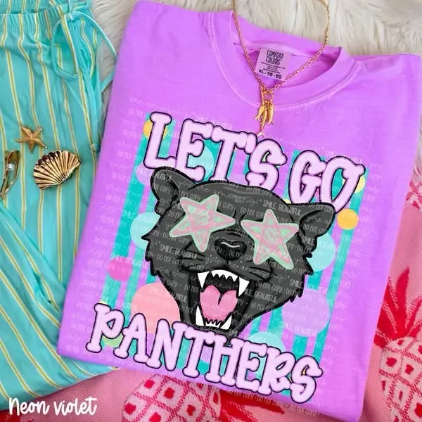 Comfort Colors 1717 Graphic Tee Panthers Mascot, 100% Ring-Spun Cotton Unisex Relaxed Fit DTF Design Vintage Look Soft Durable Shirt Top Womenswear T-Shirt Streetwear Summer