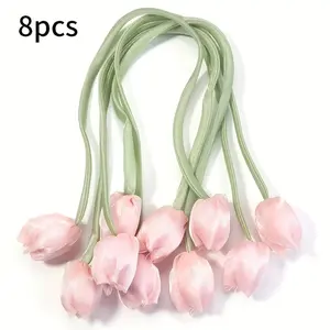 8 Pcs Simple Style Twin-Ended Tulip Ribbon, Artificial Flower Bows, Decorative Artificial Flowers, Decorative Flower, Soft Material, Home Decor, Gift Wrapping, Party Decoration, Hair Accessory