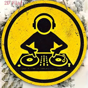 1PC 2D Flat, DJ Theme Wooden Sign - Perfect for Music Enthusiasts, Home, Office, Coffee Shop, Cafe, Bar and Club Decoration, Vintage Artwork for Bars, Bar Decorations, Music Wall Art, Unique Gift, Round Music Enthusiast Poster, Perfect Gift for Festival M
