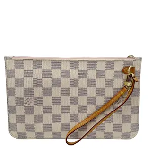 Pre-owned Damier Azur clutches & wristlets Louis Vuitton Neverfull Pochette Wristlet Rose Ballerine