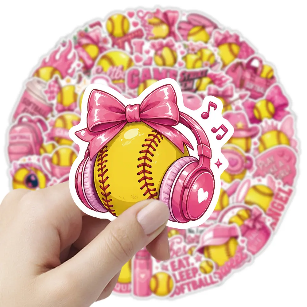 50 Pieces of Yellow and Pink Softball-themed Stickers, Perfect for Decorating Scrapbooks, Journals, Laptops, Water Bottles, Cars and More. Ideal As Creative Birthday Gifts.