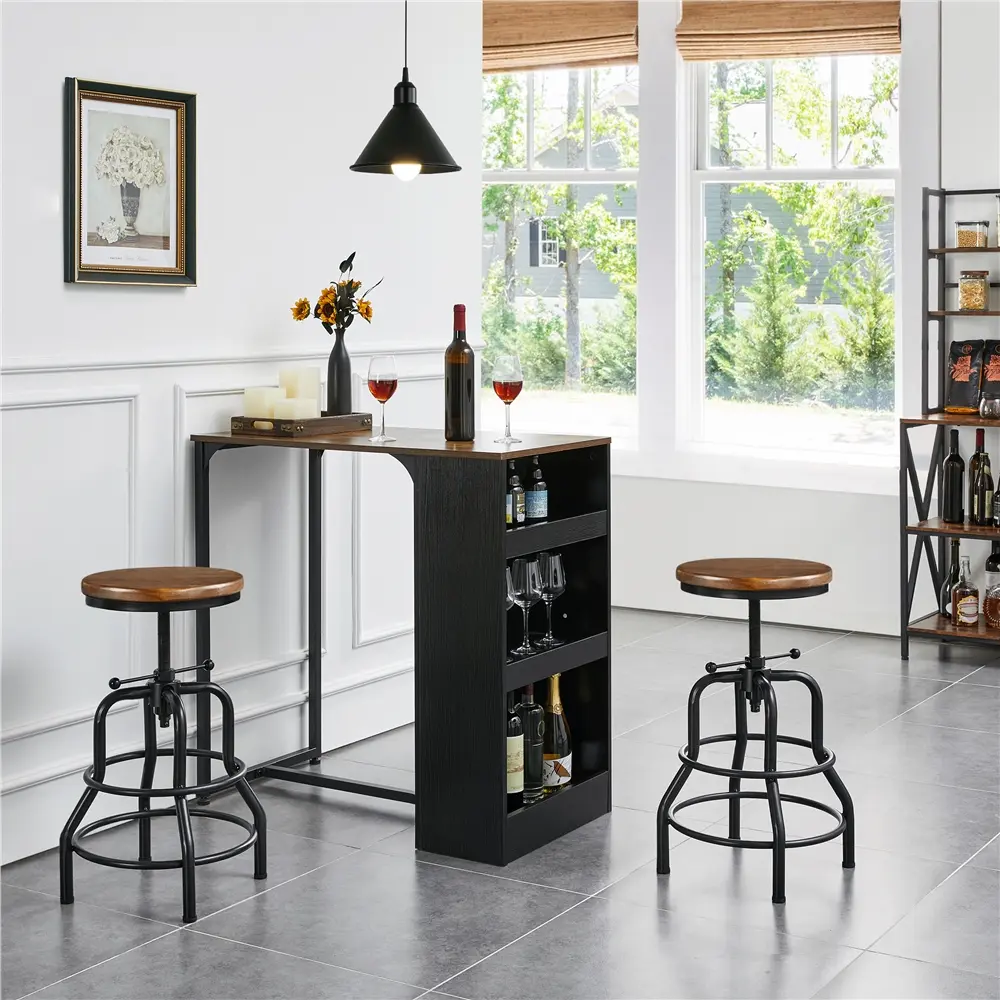 Yaheetech Bar Stool Vintage Counter Stool Adjustable Metal Stool with Round Wood Seat Kitchen/Dining/Cafe Chair 20-27 Inch Tall, 1PC