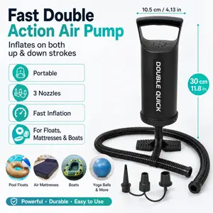 Fast Double Action Hand Air Pump, 12in Portable Manual Inflator with 3 Nozzles, Rapid Inflation & Deflation Design, Thickened Tube Lightweight Pump for Pool Floats, Swimming Rings, Air Mattresses, Inflatable Toys, Camping, Beach & Outdoor Summer Use