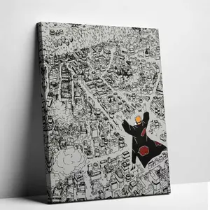 Naruto Pain 'Shinra Tensei' Canvas Wall Art – Iconic Manga Scene Destroying Konoha Poster Akatsuki Leader Epic Attack Print
