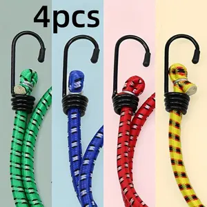 4 Heavy-duty Elastic Ropes with Hooks, Including 8mm/0.31 Inches in Diameter and 12, 24, 31, and 39 Inches in Length, Suitable for Bicycles, Cars, RVs, Camping, and Sports Equipment