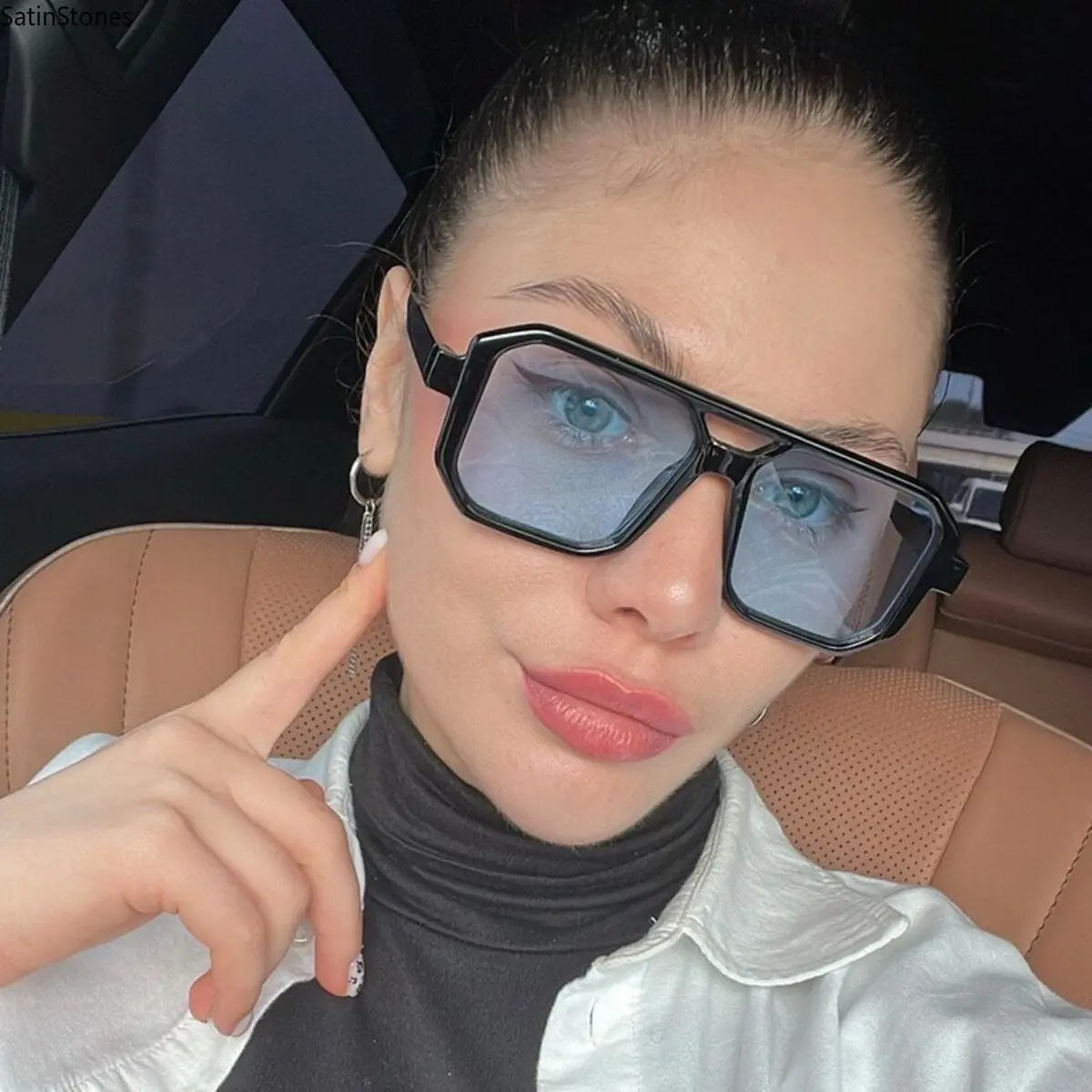 Vintage Retro-Inspired Women’s Double-Beam Oversized Rectangular Semi-Rimless Sunglasses - Blue Light Blocking, Classic, Street Style, Trendy Casual, Chic Shades, Summer Cross-Border Fashion Accessory, Vintage Sunglasses, Chic Sunglasses