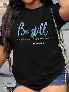 Soft Women'S Casual Crew Neck Tee Featuring The Phrase 'Know I Am God' in Black Blue And Purple Print Inspired by Psalm 46:10 Perfect for a Comfortable Summer Outfit