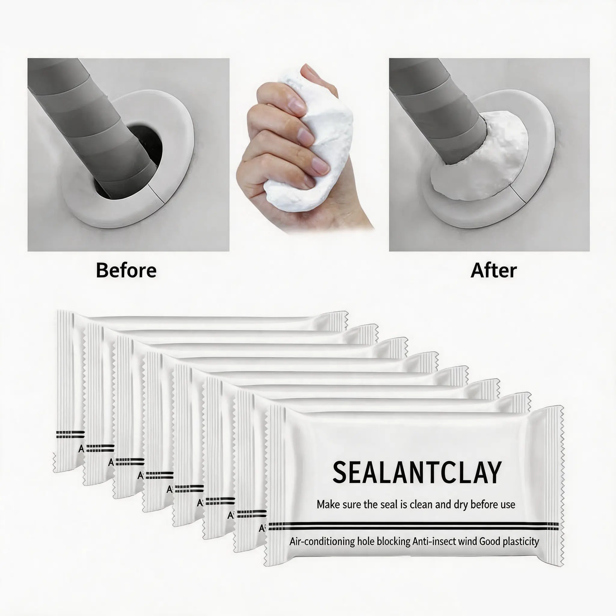 Hole Sealing Clay Kit, High Malleability Waterproof Mastic Putty, Quick Dry Anti-Insect Sealant Mud for AC Pipe Holes, Wall Cracks & Drain Leak Home Repair