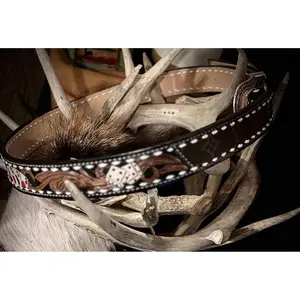 Beautiful, Authentic, Hand Made, and tooled all leather Western Belt with Buck Stitch Cards and Dice Belt Leathercrafted Belt Size 36-38.