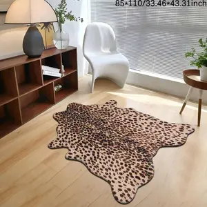 Cute Leopard Print Faux Wool Rug, Cartoon Cow Design, Soft Comfortable Carpet for Living Room & Bedroom, Home Decor, Animal Print Rug