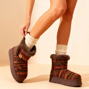 Platform Slippers For Women Furry Lined Platform Clogs Slippers Shearling Short Ankle Slippers Boots For Indoor Outdoor House Slipper Shoes NWJX