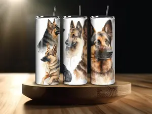 20 OZ Watercolor German Shepherd Dog Stainless Steel Tumbler W/ Straw