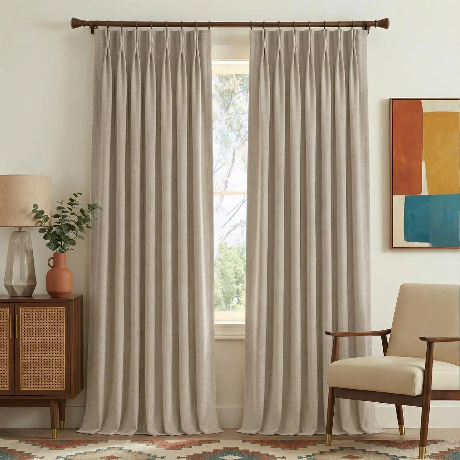 NICETOWN Thick Linen Blend Thermal Solid Blackout Window Drapes, Double-Sided Textured Tailored Heavy Curtain Panels with Hooks and Tiebacks, Home Decoration House Decor for Primary Suite