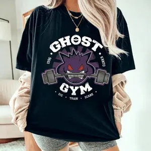 Retro Anime Gym Ghost Tshirt, Gengar Inspired Work Out Graphic Tee, Streetwear Outdoor Manga Fit For Men and Womens, Gift For Gymer