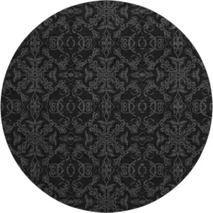 HomeRoots 665203 8 ft. Gray & Charcoal Medallion Washable Round Decorative Large-Scale Multi-Tonal Area Rug with UV Protection, Decorative Area Rugs, Large-Scale Area Rugs