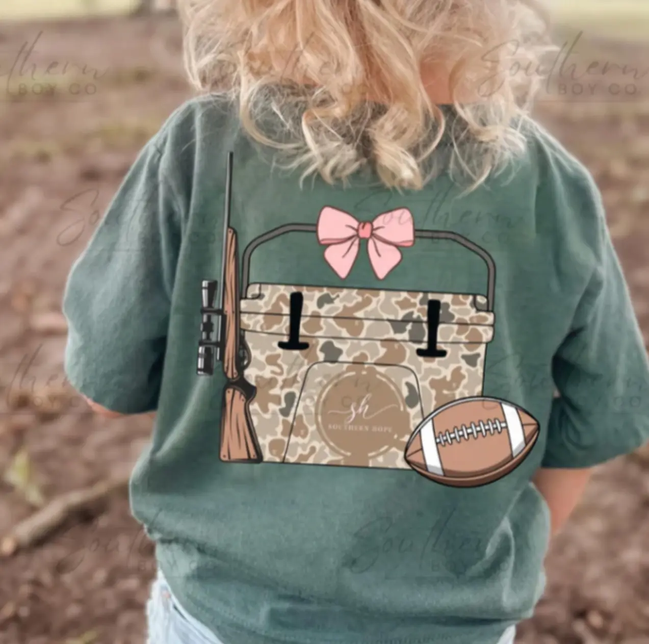 YOUTH Girls Football Camo Cooler Short Sleeve Shirt Southern-style boy girl clothing outfits, graphic tees, hoodies & crewnecks for outdoor-loving country Youth Cotton Shirt 4E5CE