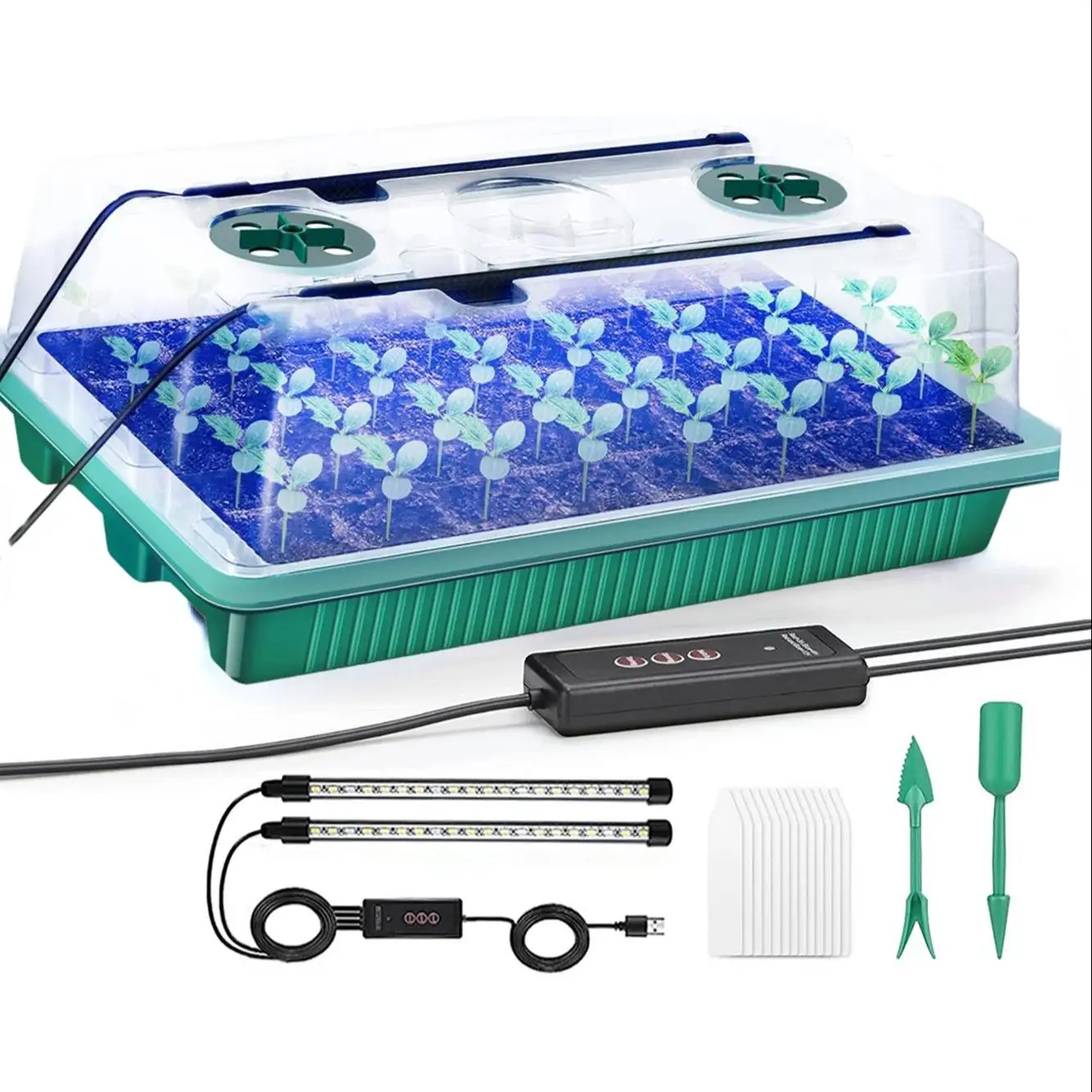 1 Set Seed Germination Kit with 40 Units, Seed Germination Tray with 2 Grow Lights & Humidity Cover, Seed Starter Tray for Seed Germination, Seedling