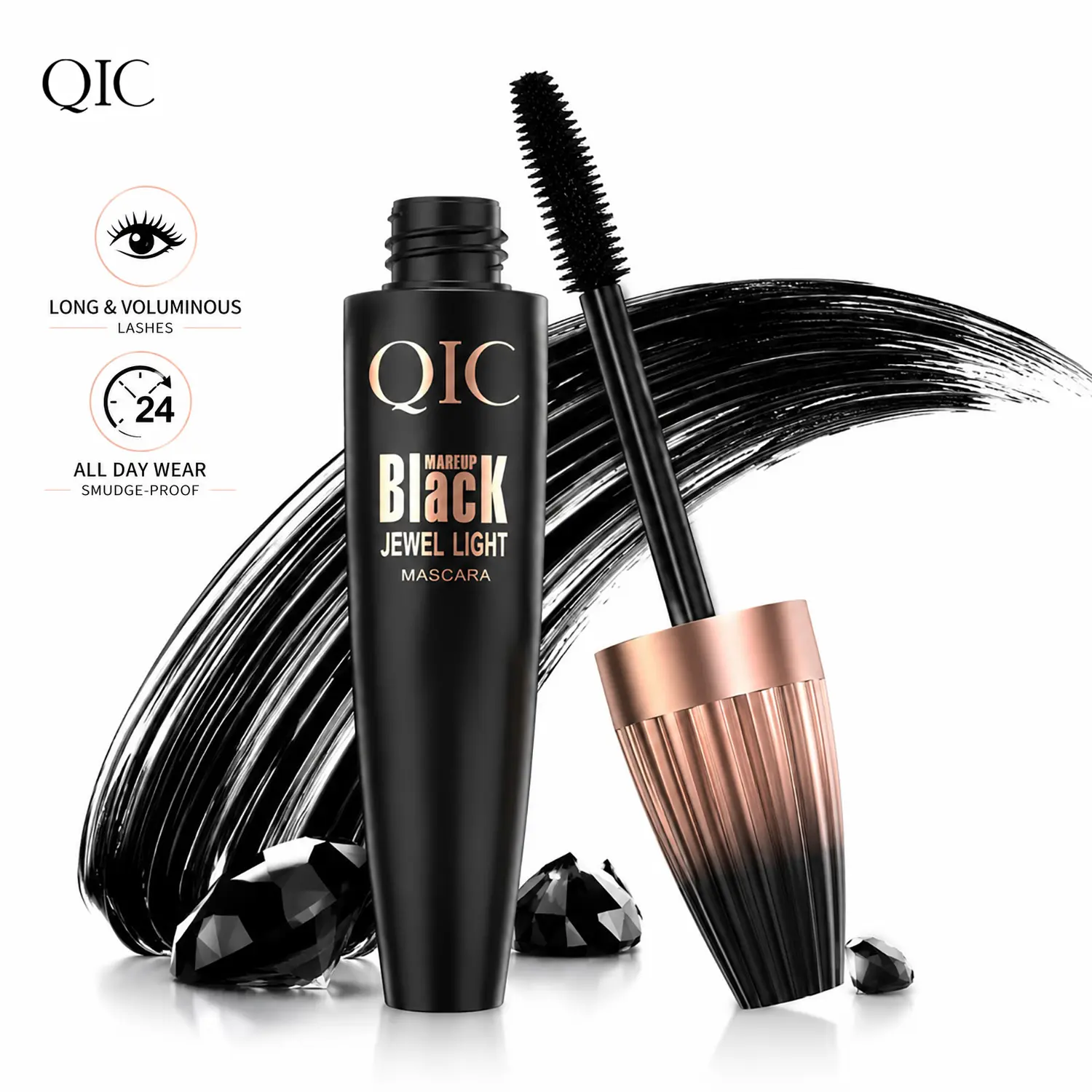 QIC Silky Volume & Length Mascara - Smooth 24H Long-Lasting Waterproof Formula, Smudge-Proof, Non-Clumping, Lifting for Natural False Lash Look, Daily Beauty Products lift
