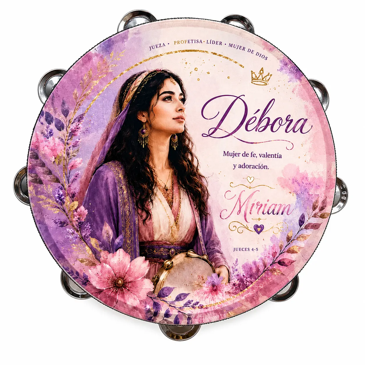 (Warrior Deborah) Tambourine Synthetic Leather with Non-Slip Grip & Metal Cymbals for Pleasant Sounds