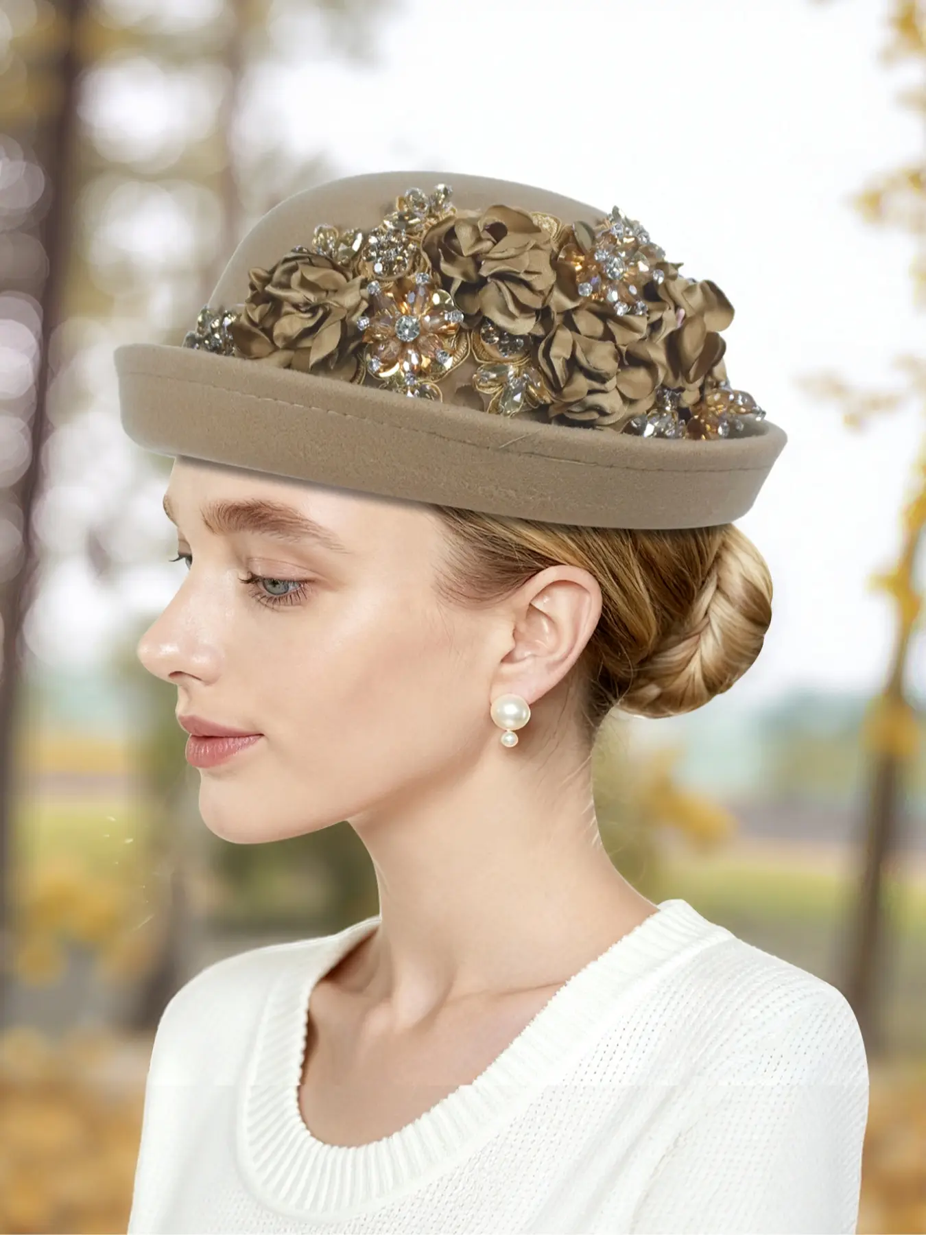 Vintage Floral Hat with Sparkling Rhinestones, Vintage Fashion Hat, Formal Hat, Elegant British Style, Multi-Color Options, Perfect for Parties and Weddings