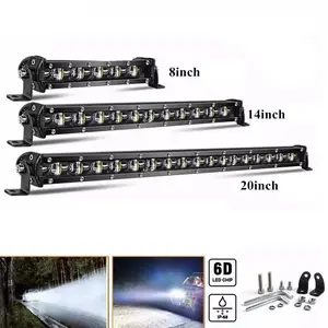 Led Light Bar Super Slim 8/14/20 inch Flood 6D Lens Driving Fog Off Road Lights Work Light Pods For Car Tractor Suv Truck Boat 4WD 4x4 Offroad ATV Led Work Lights Driving Lamp