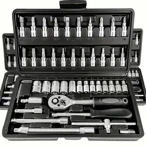 46/53 Pcs Tool repair Set,Car Repair Machinery Tools,Man birthday gift Hand Tool Set Household Machinery Tools,Car and Bicycle Repair Tools,1/2 * 1/4 "3/8" Drive Depth and Standard Socket, Ratchet Torque Wrench Screwdriver Socket Combination Tool